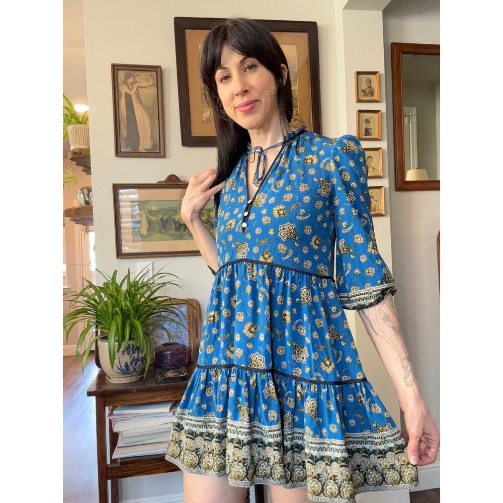Veronica Beard Hawken Paisley silk dress tiered bohemian mini 00 XS - Picture 6 of 7